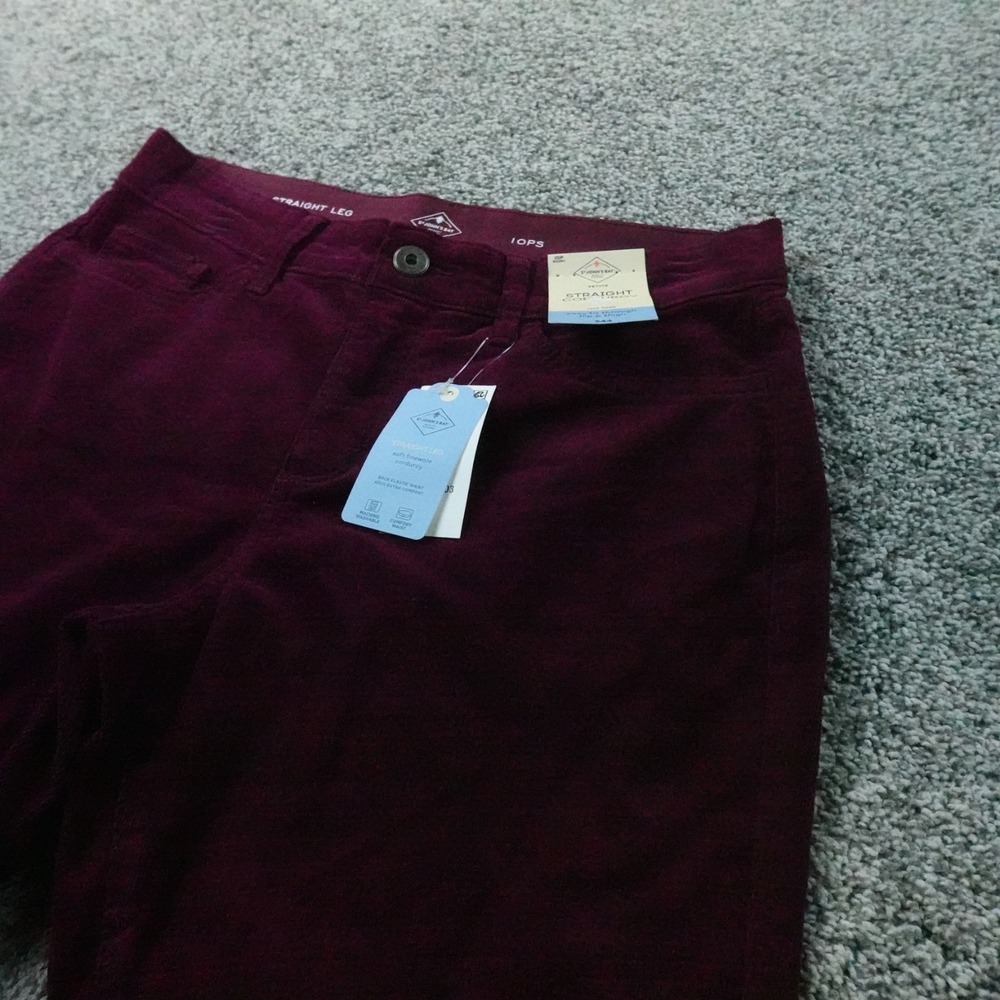 NEW St Johns Bay Pants Womens 10P Red Purple Corduroy Straight Leg Chino Stretch